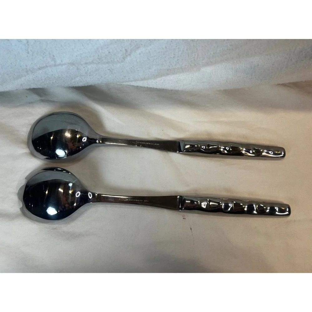 Intedge Stainless Steel Salad Serving Set Hammered Handle Japan 2pc 12.5